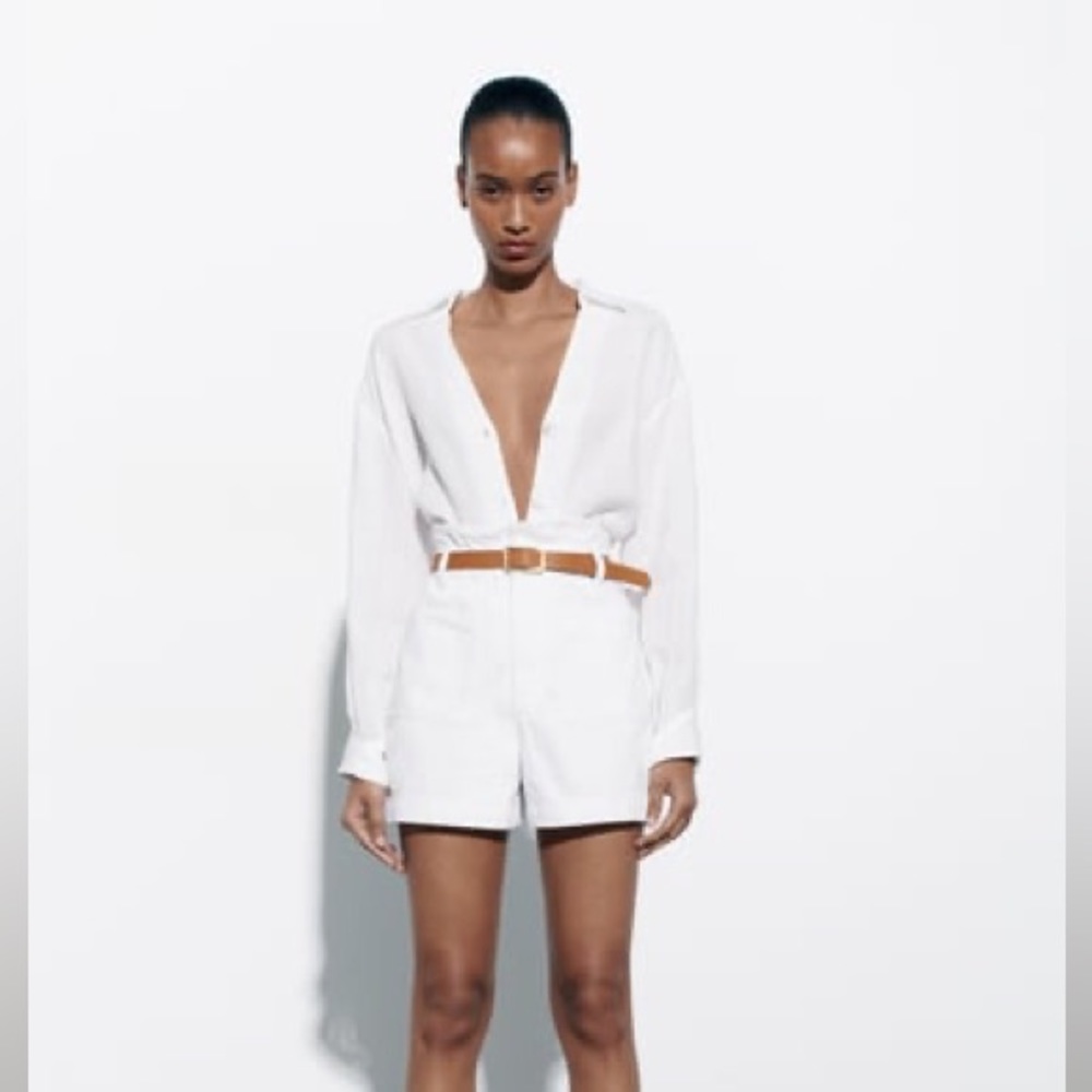 Zara White Denim Paperbag Shorts With Belt Size 28 (US 6) NWT